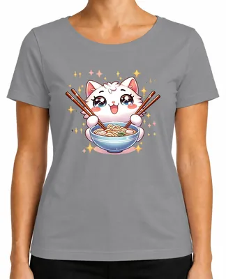 Productafbeelding van Schattig kattenramen, Japanse anime/manga, schattig cadeau, T-shirt voor dames, grijs, maat M