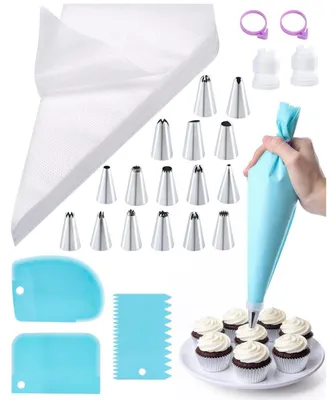 Produktbild von Spritzbeutel Set 124 Teile mit 100 Einwegbeuteln, 16 Tüllen, 2 Adaptern, 3 Teigschabern