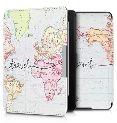 Produktbild von kwmobile Schutzhülle für Amazon Kindle Paperwhite Hülle - eReader Flip Case mit Auto Sleep Funktion - Travel Schriftzug mit Schwarz Mehrfarbig
