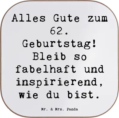 Produktbild von Mr. & Mrs. Panda Untersetzer für Gläser Spruch 62. Geburtstag Freude - Weiß - Geschenk, Tassen, Coaster, Lebensfreude, feiern, gläseruntersetzer, Jubiläum, Happy Birthday