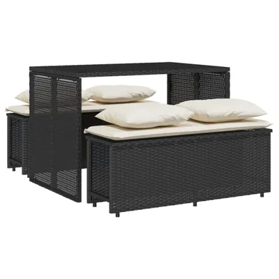 Obrázok produktu pre vidaXL 3-dielny záhradný jedálenský set s vankúšmi Black Poly Rattan