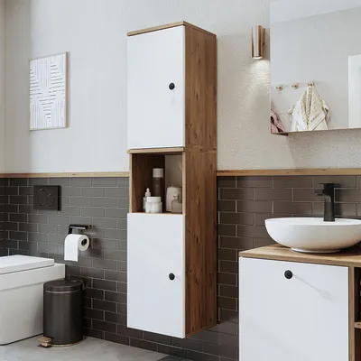 Produktbild von Roomart LOTUS-II-95 Badmöbel Hochschrank 35 cm breit, Weiß-Eiche