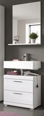 Produktbild von Badmöbel Set 2-teilig "Shawn" in weiß Hochglanz Badkombination 60 x 191 cm