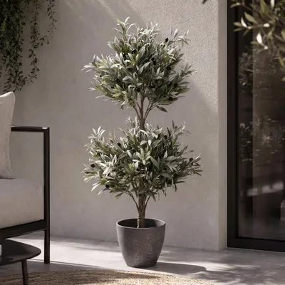 Immagine prodotto di Albero di ulivo artificiale HWC-Q88, pianta decorativa, albero artificiale, pianta artificiale, polietilene per esterni, dimensioni 104x48x48 cm
