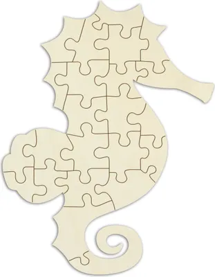Produktbild von Personalisierbares Blanko-Holzpuzzle „Seepferdchen“, selbst gestalten – 23 Teile, ca. 28,5 x 22 cm, leeres unbehandeltes Holzpuzzle mit Puzzlevorlage
