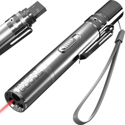 Produktbild von AdroitGoods Katzen-Laser-Stift - USB wiederaufladbar - mit Schlüsselband - Katzenspielzeug - 7 verschiedene Stufen - Laserlicht - Edelstahl Silber - Laserpointer