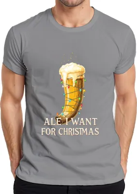 Produktbild von Ale I Want For Christmas Wikinger Trinkhorn Bier Geschenk lustig Herren T-Shirt, Grau, L