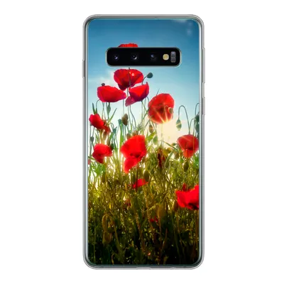 Produktbild von MuchoWow® Handyhülle Schutzhülle Hülle für Samsung Galaxy S10 Mohnblumen - Toskana - Sonne - Rot - Blau Silikon Softcase Handy Hülle - Handytasche