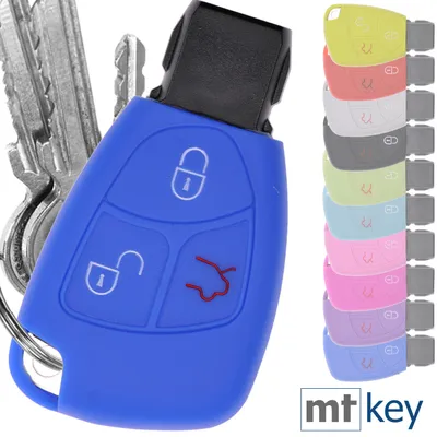 Produktbild von Auto Schlüssel Hülle Silikon Schutz Cover Blau kompatibel mit Mercedes Benz W204 W245 S203 A209 C-Klasse CLK SLK W211 W203 W169 Zünschlüssel 3 Tasten Smartkey