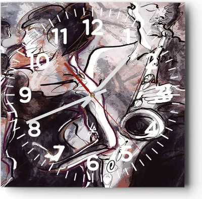 Produktbild von Wanduhr - Quadrat - Glasuhr - Jazz Musik Musiker - 30x30cm - Schleichendes Uhrwerk - Lautlos - zum Aufhängen bereit - Dekoration Modern - Wanddekoration aus Glas - C4AC30x30-3572