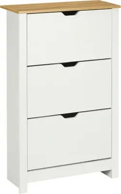 Obrázek produktu pro Skříň na boty – botník – 3 sklopné přihrádky – pro 18 párů – 72 x 26 x 112 cm – bílá