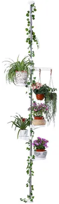 Image de Étagère à fleurs télescopique à 5 niveaux, support pour plantes, étagère pour plantes, étagère métallique réglable en hauteur de 175 à 235 cm ou de 230 à 290 cm, pour intérieur, balcon, salon, couleur ivoire