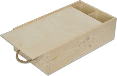 Produktbild von Creative Deco Wein-Kiste aus Natürliches Kiefern-Holz | Wein-Box für 2 Flasche mit Schiebedeckel und Tragekordel | 35 x 21 x 11 cm | Perfekt für Lagerung, Dekoration oder als Geschenk-Holzkiste