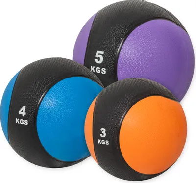 Produktbild von GORILLA SPORTS® Medizinball - 12kg Set, 3kg, 4kg, 5kg Gewichte, mit griffiger Oberfläche, aus Gummi, Farbwahl - Slam Ball, Gewichtsball, Trainingsball, Slamball