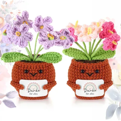 Produktbild von Set von 2 Gehäkelten Blumentopfpuppen mit Dankeskarte