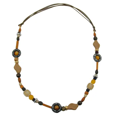 Produktbild von Kette Kunststoffperlen Holzperlen braun Kordel hellbraun 90cm braun 90 cm