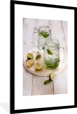 Produktbild von MuchoWow® Gerahmtes Poster Zwei schöne Gläser Mojito 60x90 cm - Poster mit Schwarzem Bilderrahmen Wandposter Rahmen Foto Bilder - Dekoration - Wandposter Wohnzimmer - Hochwertig