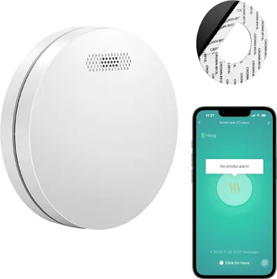 Produktbild von SAVS SM11W Rauchmelder WLAN – 10 Jahre Batterie – Smart kompatibel mit Tuya App - Extra flaches Design – Feuermelder WiFi – Montage ohne Bohren