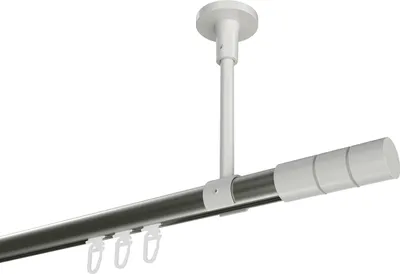 Produktbild von Interdeco Innenlaufstange / Gardinenstange mit Innenlauf Edelstahl-Optik / Weiß, Typ Sonette Elanto (Rillenzylinder) Deckenmontage, 20 mm Ø 1-läufig, 480 cm