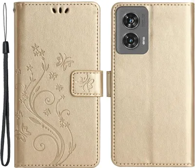 Produktbild von Motorola Edge 50 Fusion Hülle - Coverup Blumen & Schmetterlinge Klapphülle - Gold