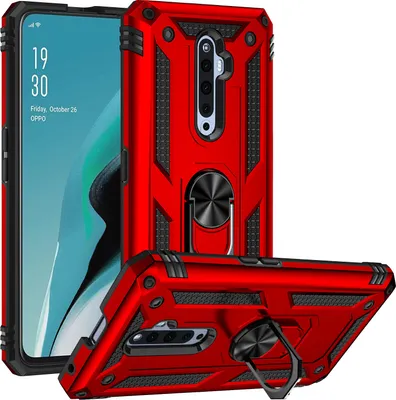 Image de Etui pour Oppo Reno2 Z / Reno2 F étui de protection militaire double couche avec support d'anneau et support rouge
