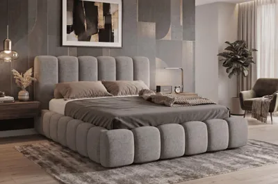 Produktbild von LUXKOR24 Polsterbett VELORA 200x200cm mit Bettkasten & Metallgestell - Bouclé Stoff GRAU GERRA