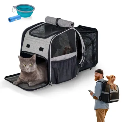 Haustierrucksack für Hunde & Katzen, faltbar, belüftet, M, Grau