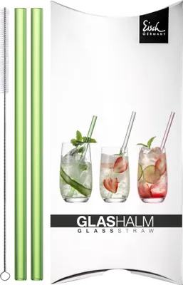 Zdjęcie produktu dla Eisch Vorteilset 12 Stück Glashalm-Set 998/11 grün (2x) mit Bürste im GK GENTLEMAN 86599811 und Geschenk + Spende