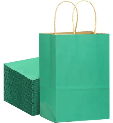 Productafbeelding van Kraftzakken met handgrepen, 32 stuks, 21x15x8 cm, beige. Kleine cadeauzakjes voor feestjes