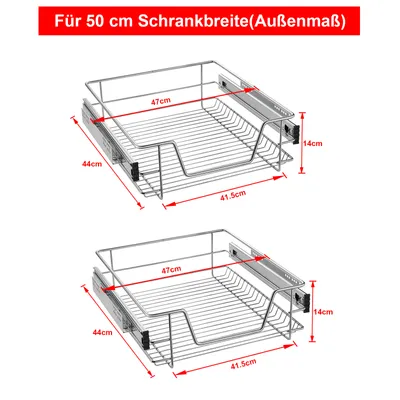 Produktbild von YUENFONG 2 Stücke Teleskopschublade Ausziehbare Schrankauszug Ablage Küchenschublade Regal 20kg Belastbar Küchen Korbauszug (für 50cm Schränke)
