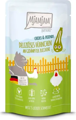 Produktbild von MjAMjAM 125gx12 Quetschie Chicks & Friend Poulet & Courgette Chat