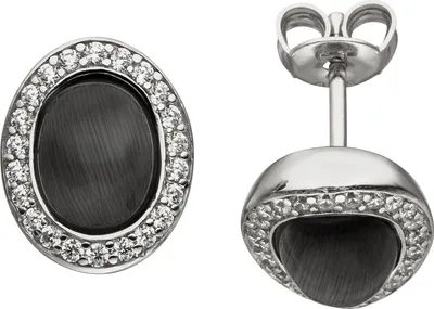 Produktbild von Ohrstecker oval 925 Sterling Silber 2 Mondstein-Imitationen 44 Zirkonia Ohrringe