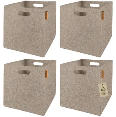 Produktbild von 4er-Set Filz Aufbewahrungskörbe 30x30x30 cm dunkelgrau hellgrau mit Leder-Dekoelementen