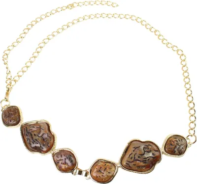 Produktbild von FRONHOFER goldener Kettengürtel mit bernsteinfarbenen Ziersteinen, 110 cm lang