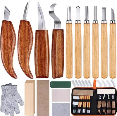 Produktbild von 16-teiliges Holzschnitzmesser-Set mit Meißeln, Skalpellen, Zubehör und Etui – ideal für Einsteiger und Profis