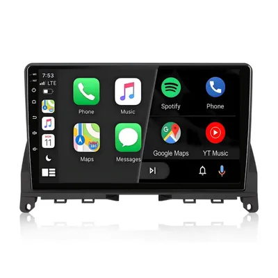 Immagine prodotto di Autoradio 4+64G con Carplay, Android 15, GPS, navigatore, Wi-Fi, Bluetooth, DAB+, controllo al volante (SWC), USB e RDS, compatibile con Mercedes Benz Classe C (W204) e Classe C Estate (S204) dal 2006 al 2011, con processore DSP