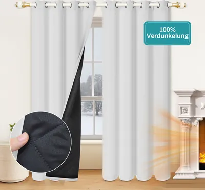 Produktbild von Verdunkelungsvorhänge Dicker Thermisch Isolierte Schalldichter Vorhang für Wohnzimmer Schlafzimmer, 2 Stück, Grauweiß, B132xH244cm