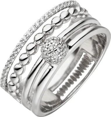 Produktbild von Breiter Ring aus 925 Silber rhodiniert mit 41 Zirkonia weiß Fingerring Damen Innenumfang 52mm  Ø16.6mm