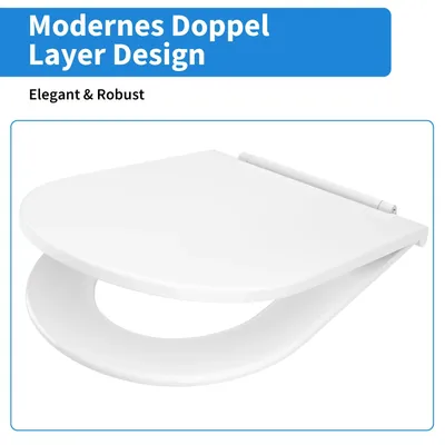 Produktbild von Universeller Toilettensitz - WC-Sitz D-Form - Antibakterieller PP-Kunststoff - Softclose Absenkautomatik - Schnellverschluss - Leicht zu reinigen - Bis 150 kg - D-Form Doppelschicht