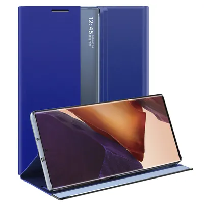 Immagine prodotto di Custodia Galaxy Note 20 Ultra, Custodia sottile in pelle flip con finestra e supporto per Samsung Galaxy Note 20 Ultra Blu