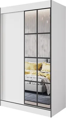 Produktbild von Easy4You S2 120 cm Weiß Schiebetüren Kleiderschrank 120x206x65 cm mit Spiegel - Schlafzimmermöbel, Aufbewahrung - Mehrzweckschrank