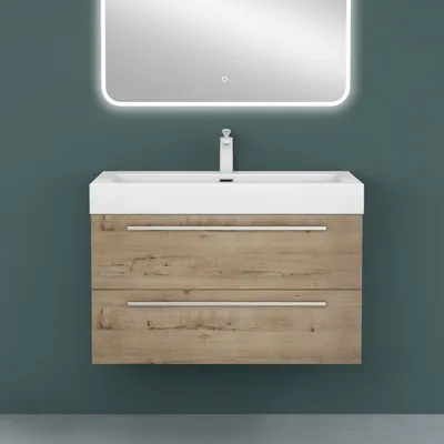 Produktbild von Mai & Mai Badmöbelset Komplett Set Waschbeckenunterschrank 90cm Unterschrank mit Waschschbecken aus Mineralguss Quadratto