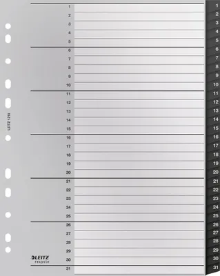 Produktbild von Leitz 12180000 Tab-Register Numerischer Registerindex Polypropylen (PP) Schwarz, Weiß