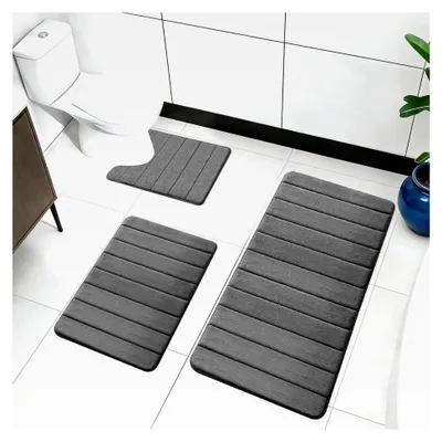 Produktbild von 3-teiliges Badezimmerteppich-Set, weiche Memory-Schaum Badematte und U-förmiger WC-Vorleger, rutschfester und waschbarer Badteppich für Dusche, WC und Badewanne (U50x60+40x60+50x80cm)