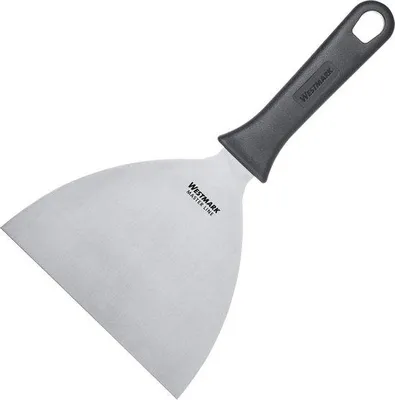 Obrázek produktu pro Grilovací špachtle, rovná, tuhá, uzavřená, rozměry čepele 15 x 13 cm, délka 26 cm, surová ocel a plast, černá/stříbrná