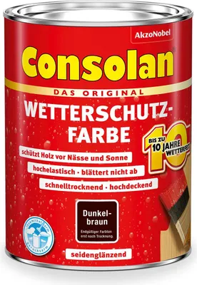 Produktbild von Consolan Wetterschutzfarbe, Deckender Holzschutz für Außen, Dunkelbraun, 750ml