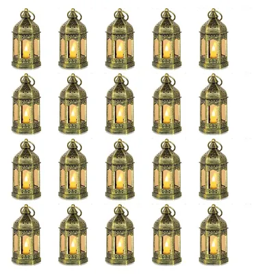 Productafbeelding van Gouden lantaarns voor bruiloft, set van 20 mini-lantaarns met led-kaarsen voor feestdecoratie