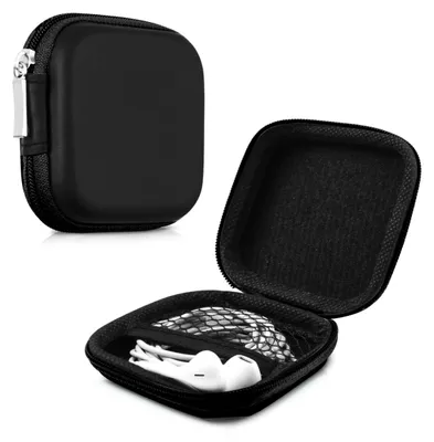 Produktbild von kwmobile In-Ear Kopfhörer Tasche - In Ear Kopfhörer Hülle mit Innentasche für Zubehör - Kleine Aufbewahrungstasche für In Ear Headphones - Schwarz