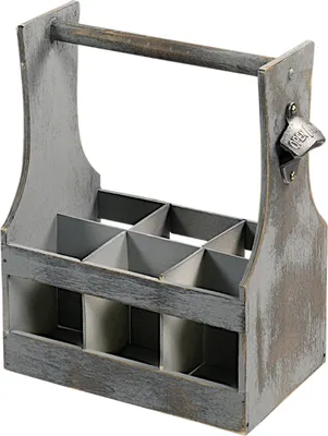 Produktbild von KESPER Flaschenträger mit Flaschenöffner – Flaschenhalter aus Holz, grau rustikal – mit Tragegriff – 25 x 16,8 x 32 cm – Modell 6626513