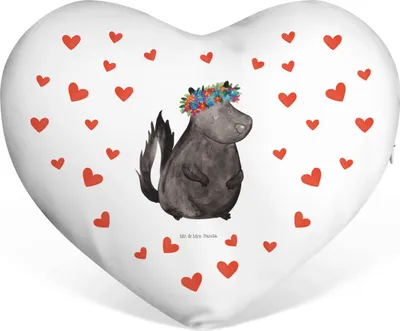 Produktbild von Mr. & Mrs. Panda Kuschelkissen Stinktier Mädchen - Weiß - Geschenk, Skunk, Kissen Herz, Ich liebe dich, dekoartikel, Namaste, Sofakissen, Dekokissen, Yoga, Stinker
